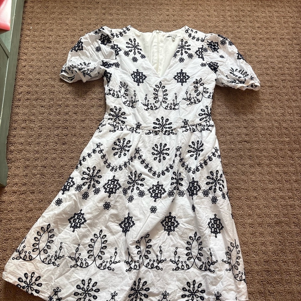 White Dress with Black Floral Embroidery